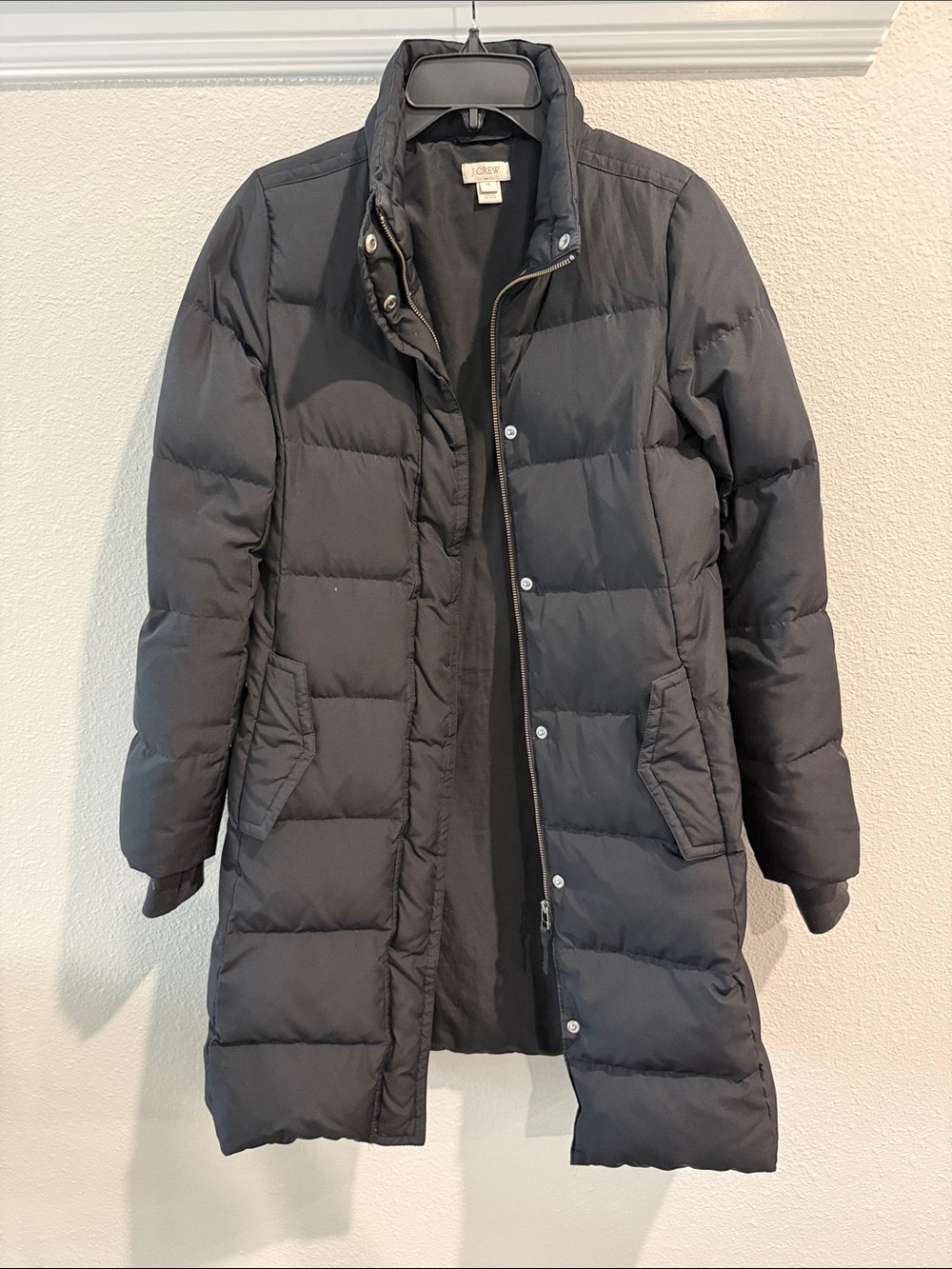 J Crew Black Quilted Long Puffer Coat - Women's